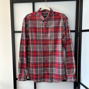 [M] Banana Republic Men’s Red, Grey & Blue Winter Luxe Flannel Button Down Shirt